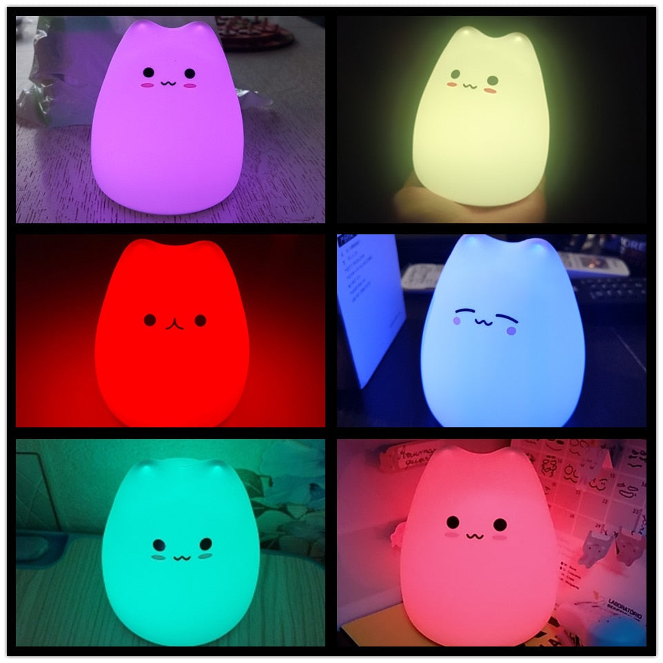 Lampara de gatito led 7 colores